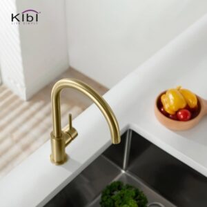 KIBI USA KKF2001 Lowa 14 3/4 Inch Single Hole Deck Mount High Arc Single Level Bar Prep Kitchen Faucet with Single Handle