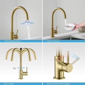 KIBI USA KKF2001 Lowa 14 3/4 Inch Single Hole Deck Mount High Arc Single Level Bar Prep Kitchen Faucet with Single Handle