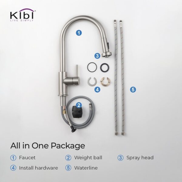 KIBI USA KKF2002 Casa 16 1/2 Inch Single Hole Deck Mount Single Level Pull-Down Kitchen Faucet with Sprayer