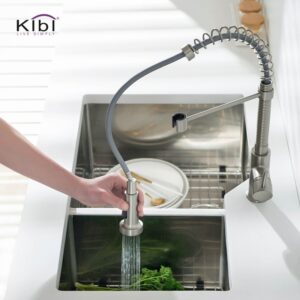 KIBI USA KKF2003 Aurora 17 Inch Single Hole Deck Mount Single Handle High Arc Pull-Down Kitchen Faucet with Sprayer