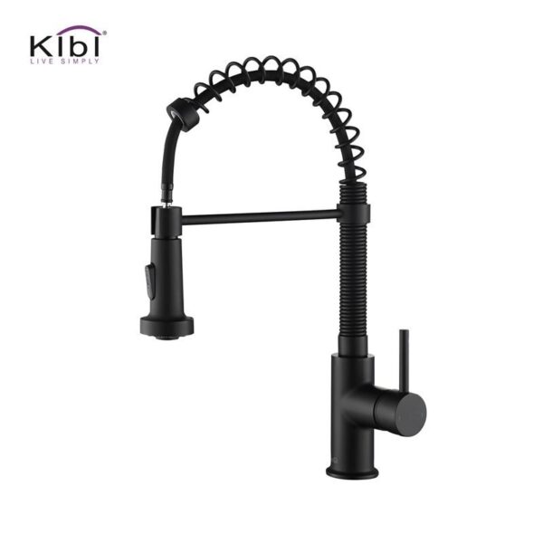 KIBI USA KKF2003 Aurora 17 Inch Single Hole Deck Mount Single Handle High Arc Pull-Down Kitchen Faucet with Sprayer