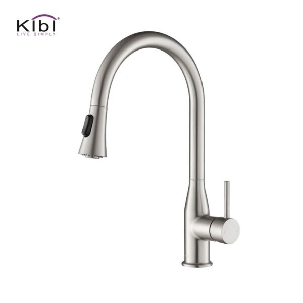 KIBI USA KKF2005 Napa 16 1/4 Inch Single Hole Deck Mount High Arc Pull-Out Single Level Lead Free Brass Kitchen Faucet with Sprayer and Magnetic Docking