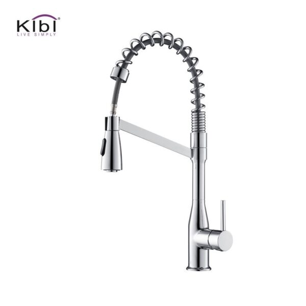 KIBI USA KKF2006 Largo 21 1/4 Inch Single Hole Deck Mount High Arc Pull-Out Single Level Lead Free Brass Kitchen Faucet with Sprayer and Magnetic Docking