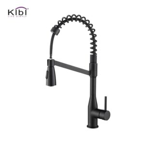 KIBI USA KKF2006 Largo 21 1/4 Inch Single Hole Deck Mount High Arc Pull-Out Single Level Lead Free Brass Kitchen Faucet with Sprayer and Magnetic Docking