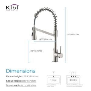 KIBI USA KKF2006 Largo 21 1/4 Inch Single Hole Deck Mount High Arc Pull-Out Single Level Lead Free Brass Kitchen Faucet with Sprayer and Magnetic Docking