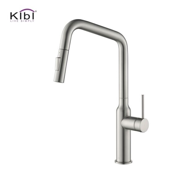 KIBI USA KKF2007 Macon 17 1/8 Inch Single Hole Deck Mount Brass High Arc Single Level Kitchen Faucet with Pull-Out Sprayer