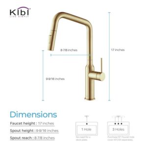 KIBI USA KKF2007 Macon 17 1/8 Inch Single Hole Deck Mount Brass High Arc Single Level Kitchen Faucet with Pull-Out Sprayer