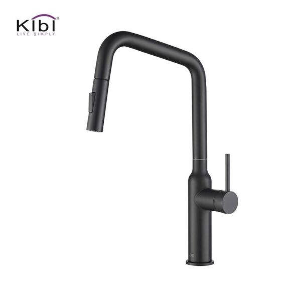 KIBI USA KKF2007 Macon 17 1/8 Inch Single Hole Deck Mount Brass High Arc Single Level Kitchen Faucet with Pull-Out Sprayer