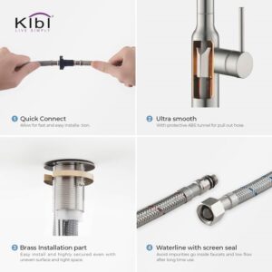 KIBI USA KKF2008 Hilo 17 Inch Single Hole Deck Mount High Arc Pull-Out Single Level Lead Free Brass Kitchen Faucet with Sprayer and Magnetic Docking