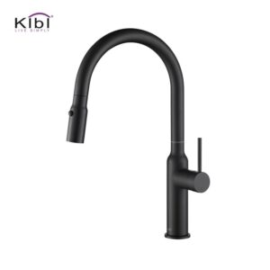 KIBI USA KKF2008 Hilo 17 Inch Single Hole Deck Mount High Arc Pull-Out Single Level Lead Free Brass Kitchen Faucet with Sprayer and Magnetic Docking