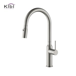 KIBI USA KKF2008 Hilo 17 Inch Single Hole Deck Mount High Arc Pull-Out Single Level Lead Free Brass Kitchen Faucet with Sprayer and Magnetic Docking