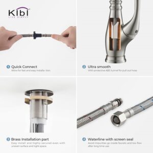 KIBI USA KKF2009 Summit 16 3/8 Inch Single Hole Deck Mount High Arc Pull-Out Single Level Lead Free Brass Kitchen Faucet with Sprayer and Magnetic Docking