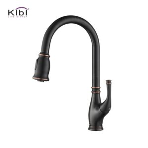 KIBI USA KKF2009 Summit 16 3/8 Inch Single Hole Deck Mount High Arc Pull-Out Single Level Lead Free Brass Kitchen Faucet with Sprayer and Magnetic Docking