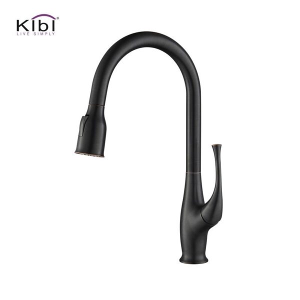 KIBI USA KKF2010 Cedar 16 3/4 Inch Single Hole Deck Mount High Arc Pull-Out Single Level Lead Free Brass Kitchen Faucet with Sprayer and Magnetic Docking