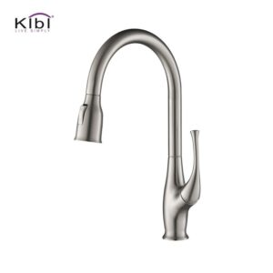 KIBI USA KKF2010 Cedar 16 3/4 Inch Single Hole Deck Mount High Arc Pull-Out Single Level Lead Free Brass Kitchen Faucet with Sprayer and Magnetic Docking