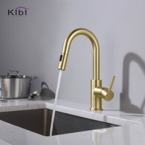 KIBI USA KKF2011 Luxe 13 1/2 Inch Single Hole Deck Mount Pull-Down Kitchen Faucet with Sprayer and Magnetic Docking