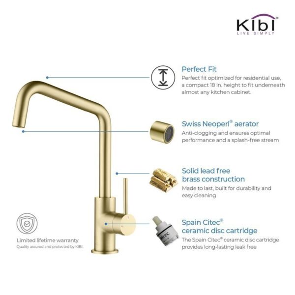 KIBI USA KKF2012 Macon 13 1/4 Inch Single Hole Deck Mount Single Handle Kitchen Bar or Prep Sink Faucet