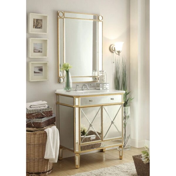 Chans Furniture 504GC Austell 32 Inch Gold Mirrored Bathroom Sink Vanity