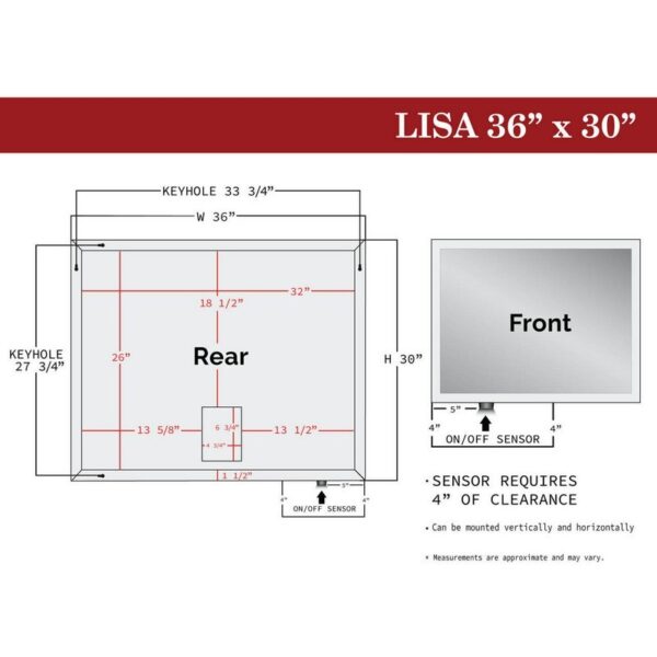 Castello USA Lisa3036 Lisa 30 x 36 Inch LED Bathroom Mirror with Sensor Button