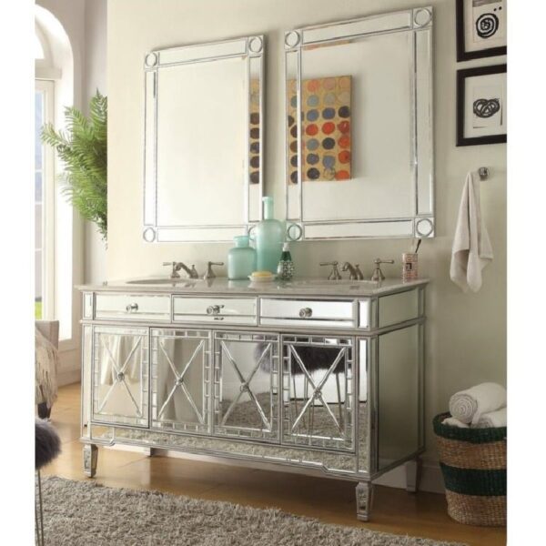 Chans Furniture MR-7332 Keene 36 Inch Rectangular Framed Wall Mount Bathroom Vanity Mirror in Silver