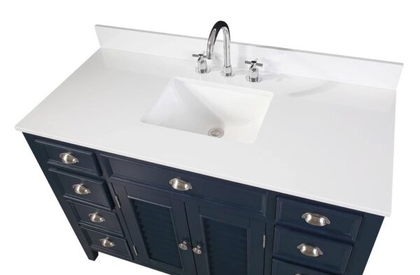 Chans Furniture NB-4485QT 46 Inch Benton Collection Navy Blue Zapate Bathroom Sink Vanity with Quartz Top