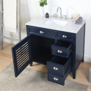 Chans Furniture NB-6685RA 36 Inch Benton Collection Zapata Navy Blue Shutter Blind Bathroom Vanity with Grey Granite Top