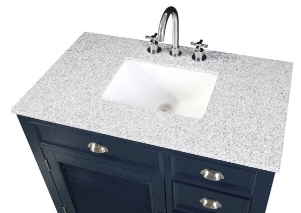 Chans Furniture NB-6685RA 36 Inch Benton Collection Zapata Navy Blue Shutter Blind Bathroom Vanity with Grey Granite Top