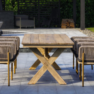 OUTSY Santino 7-Piece Outdoor Dining Set - Wood Table with 6 Wood, Aluminum, and Rope Chairs