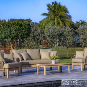 OUTSY Eve 4-Piece Outdoor and Backyard Wood, Aluminum and Rope Furniture Set