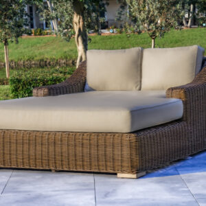 OUTSY Milo 79 X 59 Inch Outdoor Wicker Aluminum Frame Extra Large Double Sun Lounger in Brown