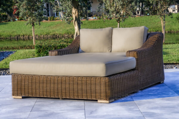 OUTSY Milo 79 X 59 Inch Outdoor Wicker Aluminum Frame Extra Large Double Sun Lounger in Brown