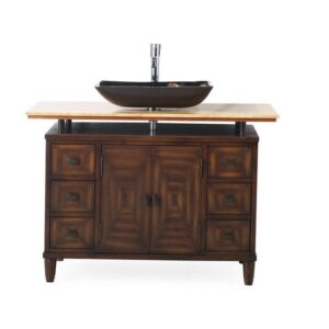 Chans Furniture Q136-8X Verdana 48 Inch Bathroom Vessel Sink Vanity with Onyx Counter Top and Faucet- Brown