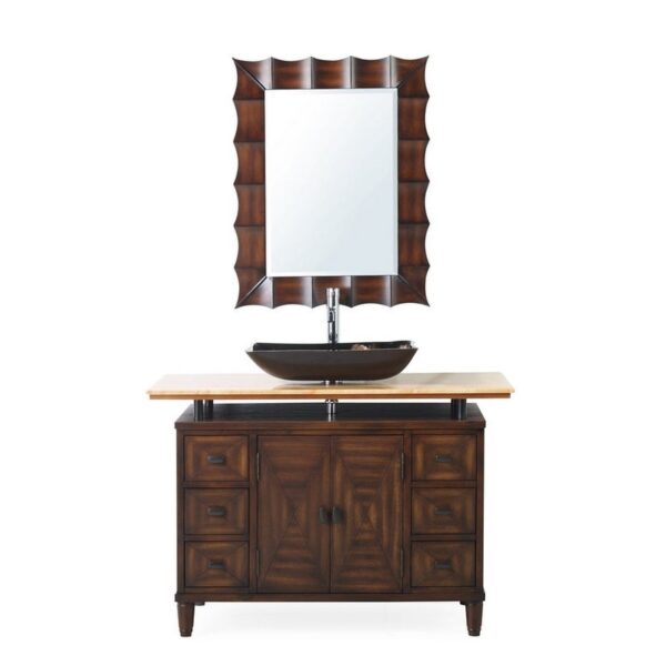 Chans Furniture Q136-8X Verdana 48 Inch Bathroom Vessel Sink Vanity with Onyx Counter Top and Faucet- Brown