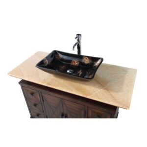 Chans Furniture Q136-8X Verdana 48 Inch Bathroom Vessel Sink Vanity with Onyx Counter Top and Faucet- Brown