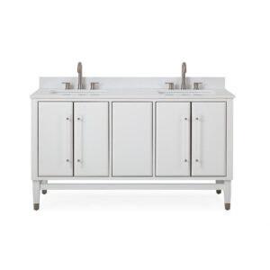 Chans Furniture Q164WT-60BK Bertone 60 Inch Bathroom Double Sink Vanity - White