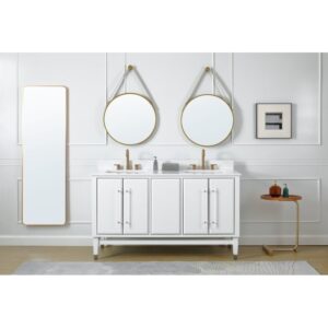 Chans Furniture Q164WT-60QT Bertone 60 Inch Bathroom Double Sink Vanity - White