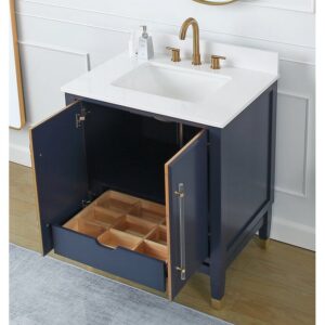 Chans Furniture Q169NB-30QT Bertone 30 Inch Bathroom Sink Vanity - Navy Blue