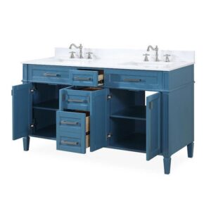 Chans Furniture QT-1808-D60TB Durand 60 Inch Bathroom Double Sink Vanity - Teal Blue