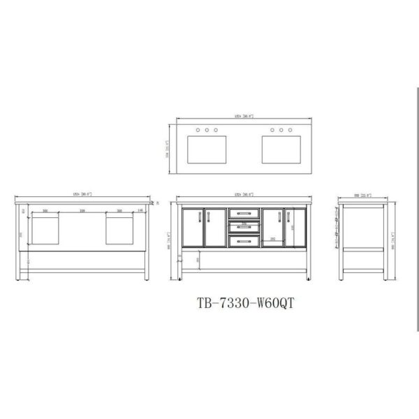 Chans Furniture GD-7330-NB60QT 60 Inches Tennant Brand Color Finish Double Sink Bathroom Vanity In Navy Blue