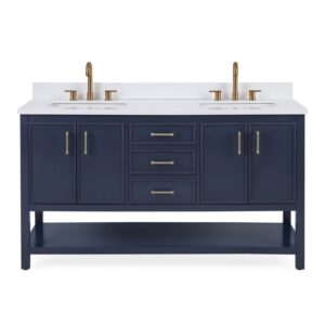 Chans Furniture GD-7330-NB60QT 60 Inches Tennant Brand Color Finish Double Sink Bathroom Vanity In Navy Blue