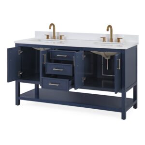 Chans Furniture GD-7330-NB60QT 60 Inches Tennant Brand Color Finish Double Sink Bathroom Vanity In Navy Blue