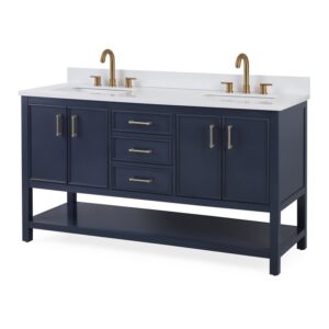 Chans Furniture GD-7330-NB60QT 60 Inches Tennant Brand Color Finish Double Sink Bathroom Vanity In Navy Blue