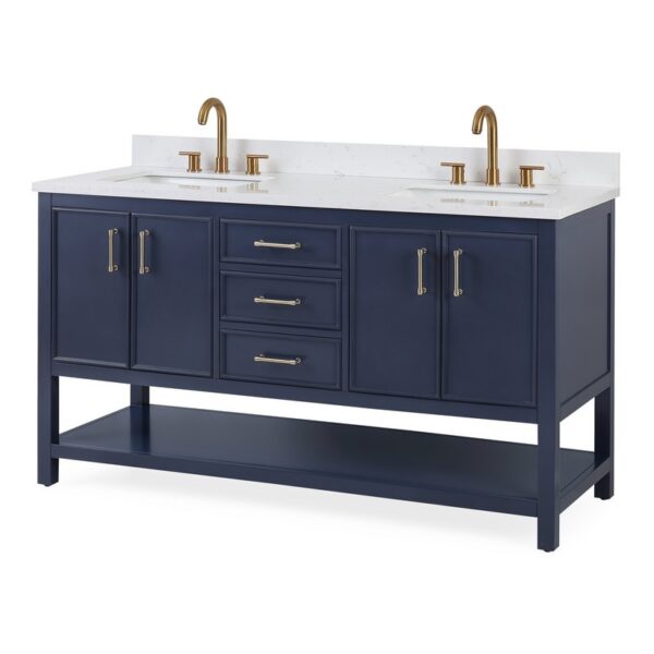 Chans Furniture GD-7330-NB60QT 60 Inches Tennant Brand Color Finish Double Sink Bathroom Vanity In Navy Blue