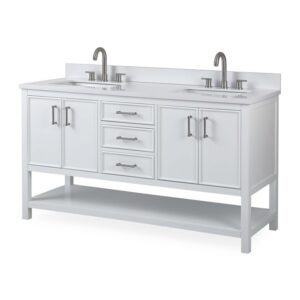 Chans Furniture FW-7330-W60QT 60 Inches Tennant Brand Double Sink Bathroom Vanity In White Finish