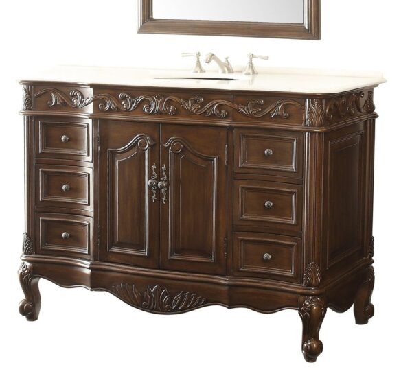 Chans Furniture CF-3882W-TK-42 Beckham 42 Inch Dark Brown Bathroom Sink Vanity, White Marble Countertop