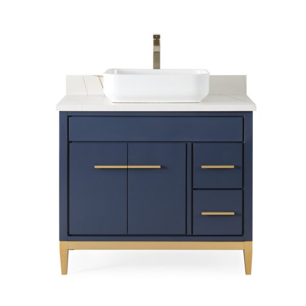 Chans Furniture TB-9936NB-36U 36 Inches Tennant Brand Modern Style With Beatrice Vessel Single Sink Bathroom Vanity In Navy Blue