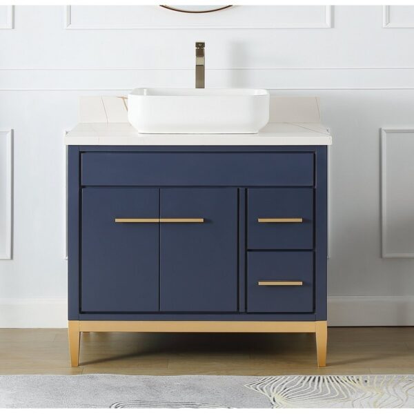 Chans Furniture TB-9936NB-36U 36 Inches Tennant Brand Modern Style With Beatrice Vessel Single Sink Bathroom Vanity In Navy Blue