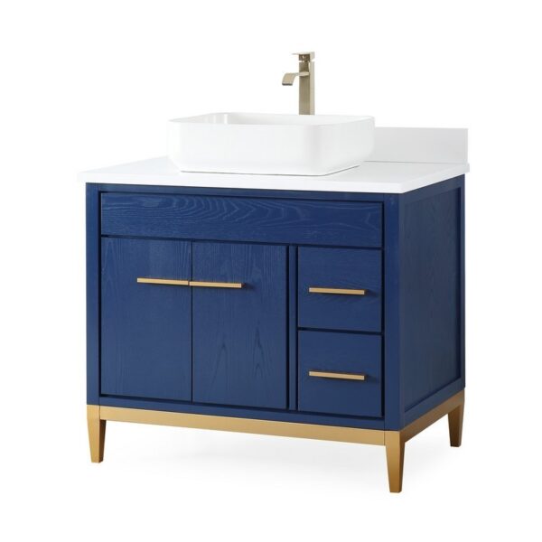 Chans Furniture TB-9936VB-36QT 36 Inches Tennant Brand Modern Style With Beatrice Vessel Single Sink Bathroom Vanity In Blue