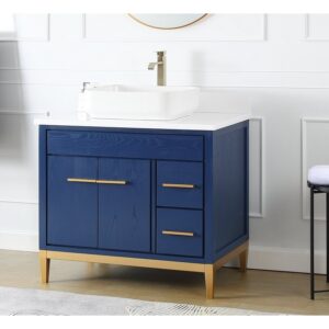 Chans Furniture TB-9936VB-36QT 36 Inches Tennant Brand Modern Style With Beatrice Vessel Single Sink Bathroom Vanity In Blue