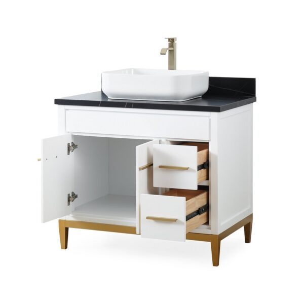 Chans Furniture TB-9936WT-36BK 36 Inches Tennant Brand Modern Style With Beatrice Vessel Single Sink Bathroom Vanity In White